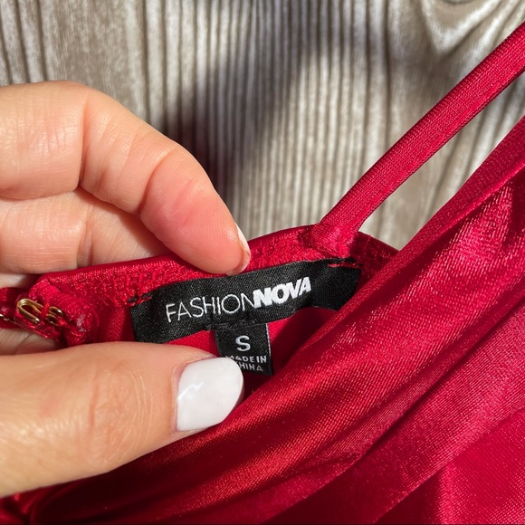 Fashion Nova Red Satin Dress Sz S - Picture 8 of 10